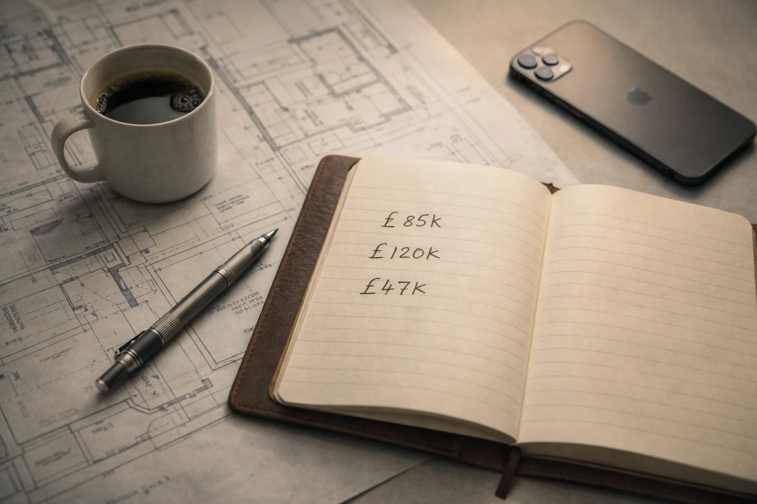 A desk covered in printed quotes, sticky notes, and unanswered emails — the quote graveyard that exists in every premium service business without a follow-up system