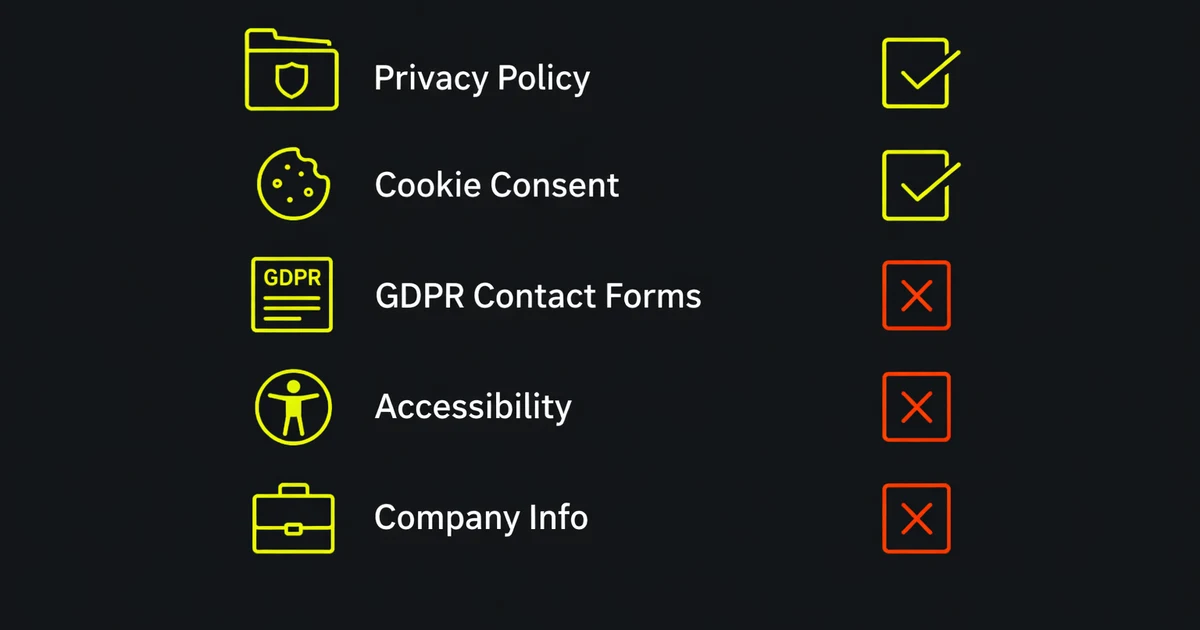 Legal compliance checklist for UK trade business websites — GDPR, cookies, accessibility, and company information requirements